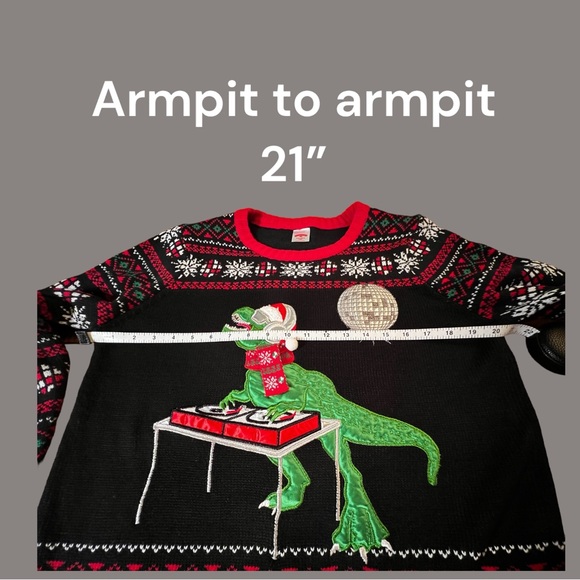 Holiday Time, Christmas Sweater, Deejay Dinosaur, Women’s Size XXL/2XL - Picture 10 of 15